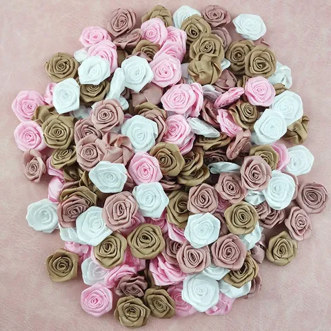 Capullos de Flores de Rosa de Cinta de Poliéster Hechos a Mano Manualidades DIY Accesorios de Vestir Sombrero