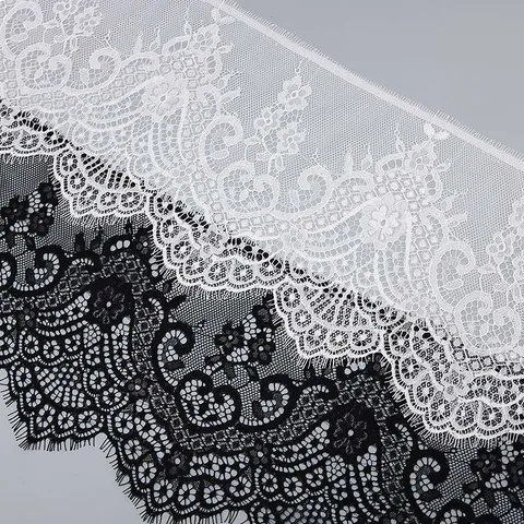 White And Black Eyelash Lace Trim Polyester Fabric Ribbon For DIY Clothing Sewing Decoration And Craft Projects