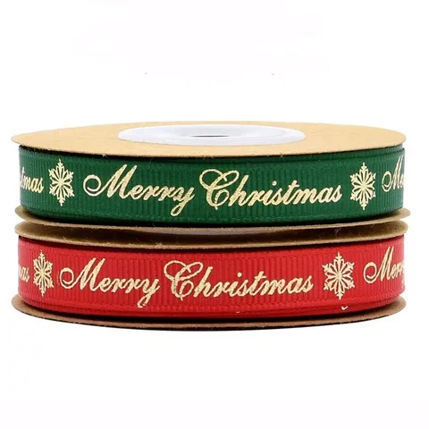Weihnachten Frohe Weihnachten Bedruckt Ripsband Goldprägung Schneeflocke Band Für Geschenkverpackung Feiertag Party Dekor