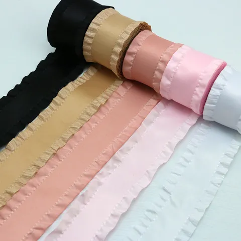 Pleated Polyester Ribbon Ruffle Trim Ribbon Roll For Gift Wrapping Wedding Floral Decoration Craft Sewing