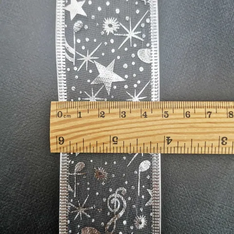 Nastro in Organza di Natale Bordo in Filo Brillante Stella Nota Nastro Trasparente Per Confezione Regalo Festa Fai da Te Decorazione