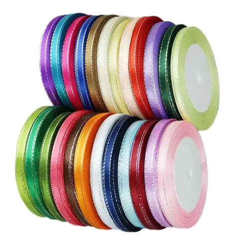 Narrow Silver Edge Polyester Ribbon For Gift Wrapping Cake Tie Wedding Party Craft Decoration Ribbon Roll
