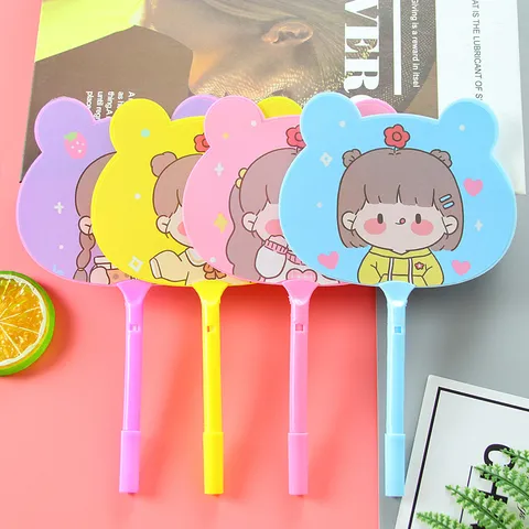 Creative Cartoon Flower Girl Fan Shaped Ballpoint Pen Plastic Blue Ink Writing Pen For Student Prize School Gift Cute Stationery
