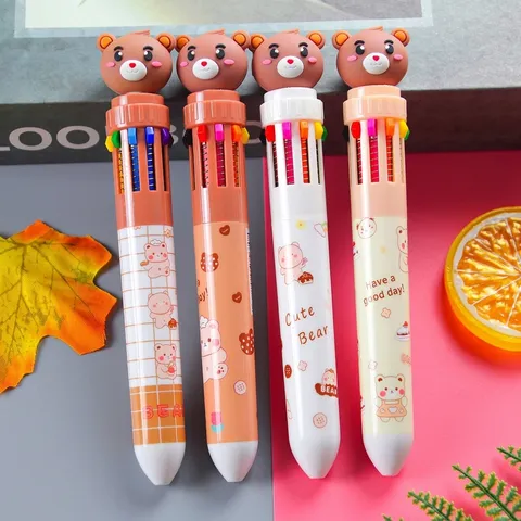 Stylo à Bille Rétractable 10 Couleurs Ours Dessin Animé Fournitures Scolaires Mignonnes Outil d'Écriture et de Dessin