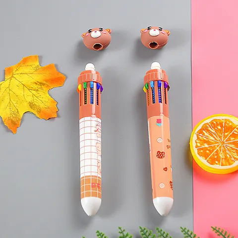 Stylo à Bille Rétractable 10 Couleurs Ours Dessin Animé Fournitures Scolaires Mignonnes Outil d'Écriture et de Dessin