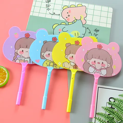 Creative Cartoon Flower Girl Fan Shaped Ballpoint Pen Plastic Blue Ink Writing Pen For Student Prize School Gift Cute Stationery