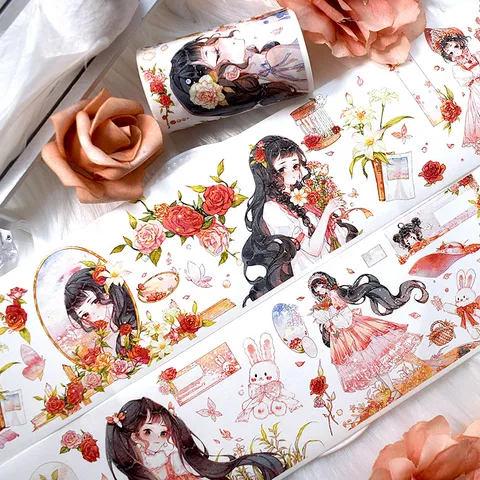 Decorative PET Washi Tape Vintage Character Floral Background Collage Sticker For Journaling Scrapbooking DIY Craft