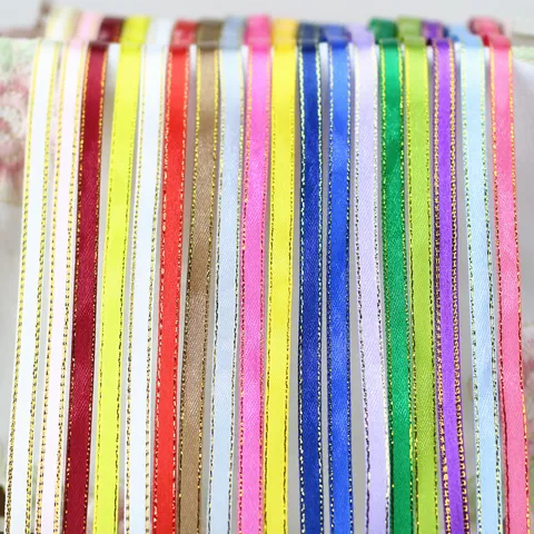 Gold And Silver Metallic Edge Satin Ribbon For Gift Wrapping Bows Cake Party Craft DIY Sewing Decoration