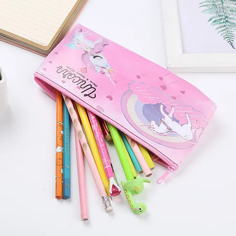 Cartoon Einhorn Federmäppchen Große Kapazität PU Leder Schreibwarentasche Für Studenten Schule Büro Aufbewahrung