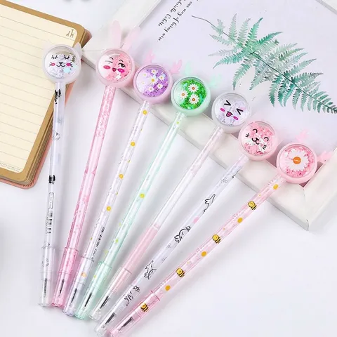 Creative Cute Cartoon Animal Sequin Gel Pen Sequin Liquid Sand Black Ink 0.5mm Pen For Student Office Stationery School Gift