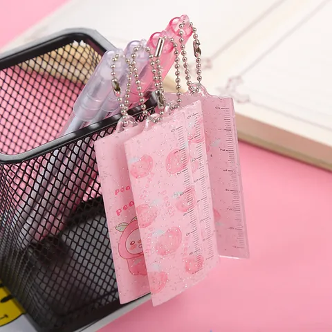 Creative Peach Ruler Pendant Gel Pen Cute Signature Pen 0.5mm Black Ink Water Pen For Student Office Stationery