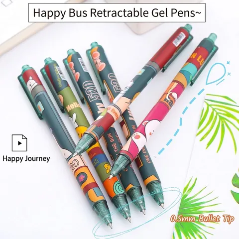 Cute Cartoon Bear Retractable Gel Pen Plastic Printed Bullet Tip Black Ink Signature Pen School Office Student Stationery