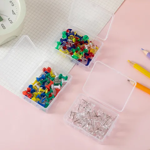 Colorful Plastic Head Stainless Steel Needle Thumbtacks Push Pins For Office School Board Cork Board Stationery