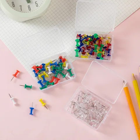 Colorful Plastic Head Stainless Steel Needle Thumbtacks Push Pins For Office School Board Cork Board Stationery