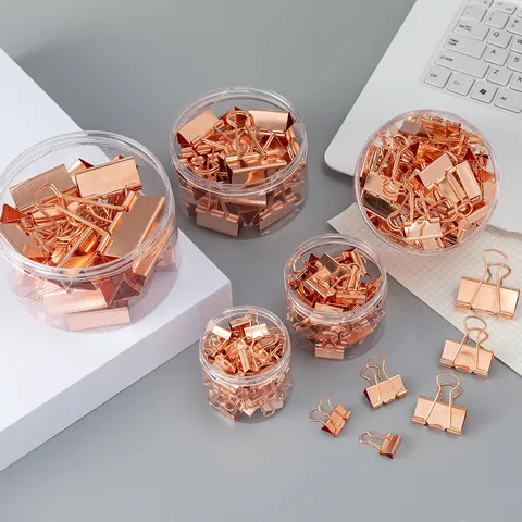 Assorted Metal Binder Clips Colorful Rose Gold Black Paper Clamps Office Document Binding Clips Stationery Supplies