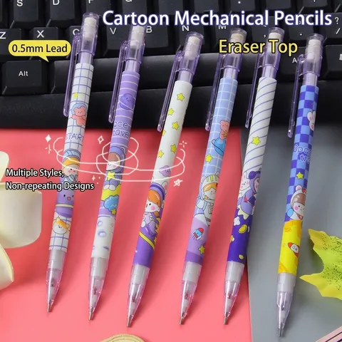 Cute Purple Planet Mechanical Pencil Astronaut Cartoon Drawing Pencil For Students School Stationery With Built In Eraser