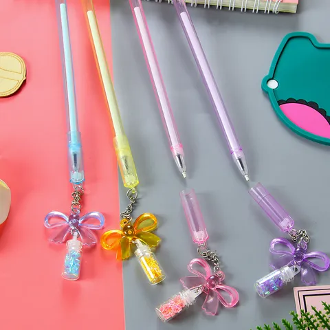 Creative Butterfly Drift Bottle Pendant Gel Pen Translucent Plastic Stationery With Glitters Cartoon Writing Pen Student Prize Office Gift