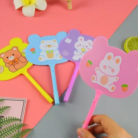 Kawaii Cartoon Bear Rabbit Fan Ballpoint Pen Plastic Writing Tool Creative 0.5mm Blue Ink Fan Pen Novelty Stationery Gift For Students Kids Party Favors