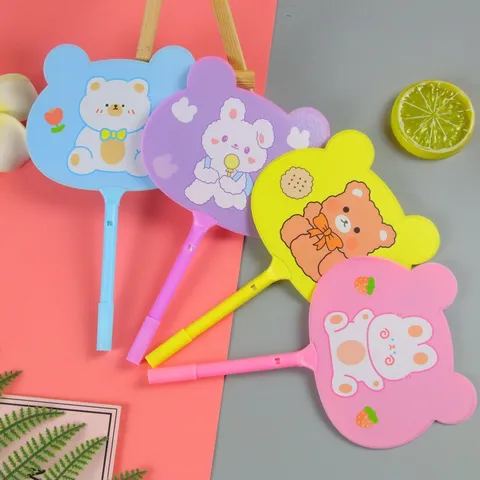 Kawaii Cartoon Bear Rabbit Fan Ballpoint Pen Plastic Writing Tool Creative 0.5mm Blue Ink Fan Pen Novelty Stationery Gift For Students Kids Party Favors