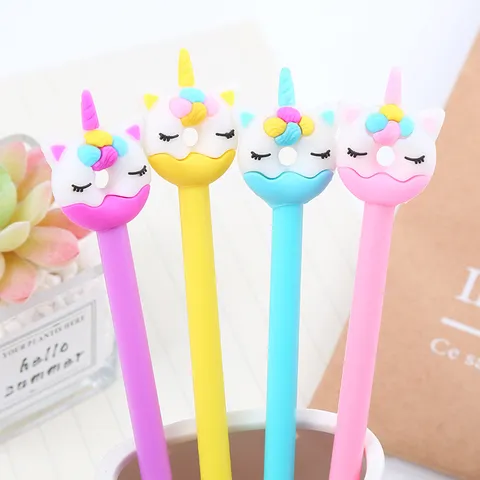 Cute Cartoon Unicorn Donut Gel Pen Creative Plastic Soft Rubber Writing Signature Water Pen For School Office Stationeries Student Prizes Gift