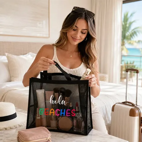 Effen Kleur Gaas Tote Tas Modieuze Draagbare Cosmetische Opslagtas Vrouwen Reizen Handtas Casual Gaas Shopping Tas