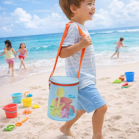 Bolsa de Almacenamiento de Juguetes de Playa de Malla para Niños Bolsa Cilíndrica de Recolección de Conchas Organizador