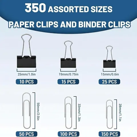 Metal Binder Clips And Paper Clips Assortment Set Transparent Storage Box For Office And School Document Organization