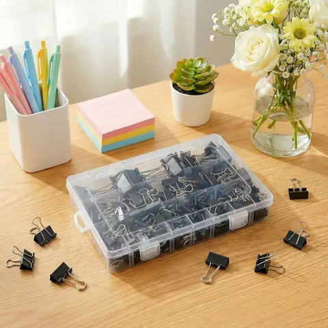 Metal Binder Clips Assorted Sizes Paper Clamps With Plastic Storage Box For Office School Document Organization