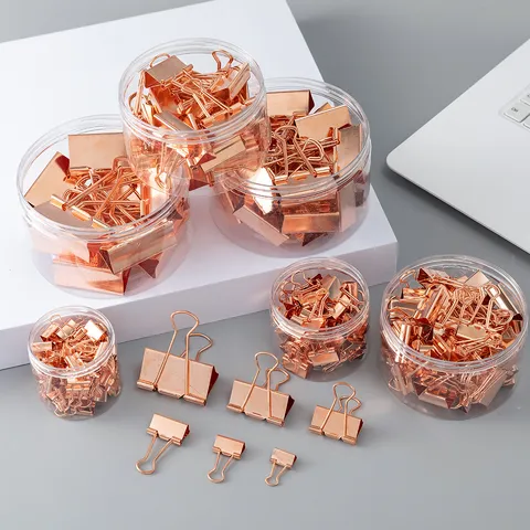 Assorted Metal Binder Clips Colorful Rose Gold Black Paper Clamps Office Document Binding Clips Stationery Supplies