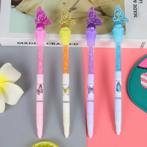 Creative Butterfly Sequins Quicksand Gel Pen Ins Fairy Style Cute Stationery Fine Tip Liquid Glitter Writing Pen For Students