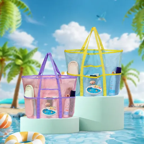 Grande Capacità Borsa da Mare in Rete Portatile Viaggio Conservazione Tote Bag Esterno Piscina Giocattolo Organizer Borsa