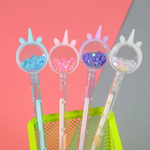 Cute Cartoon Unicorn Sequin Gel Pen Heart Sequin Writing Tool Transparent Star Pattern Black Ink Pen Student School Office Prize