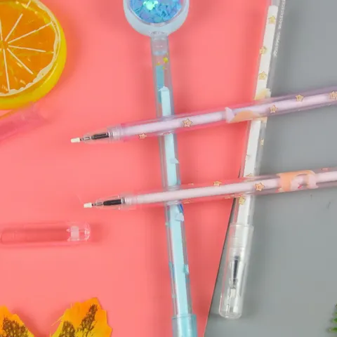 Cute Cartoon Unicorn Sequin Gel Pen Heart Sequin Writing Tool Transparent Star Pattern Black Ink Pen Student School Office Prize