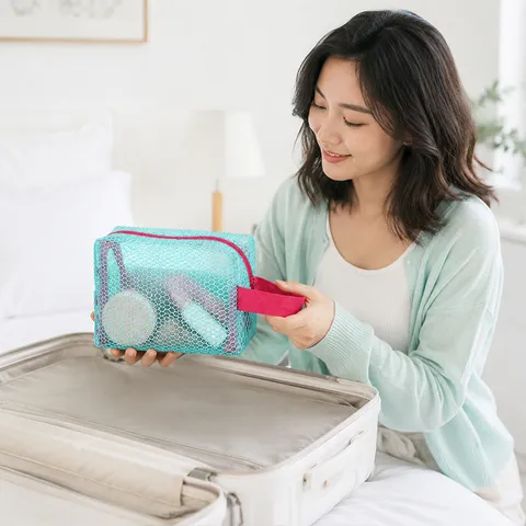 Mehrfarbige Netz Kosmetiktasche Reise Transparente Make-up Tasche Tragbare Strand Aufbewahrungstasche Reißverschluss Kulturbeutel Organizer Für Damen