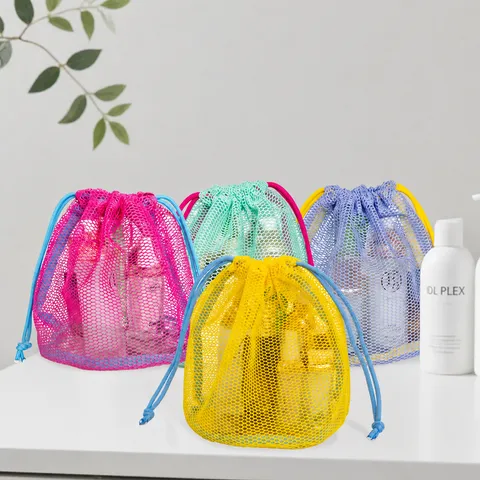 Dopamine Kleur Gaas Strandtas Trekkoord Reizen Waszak Draagbare Cosmetische Opbergtas Ademende Gaas Pouch Voor Vrouwen