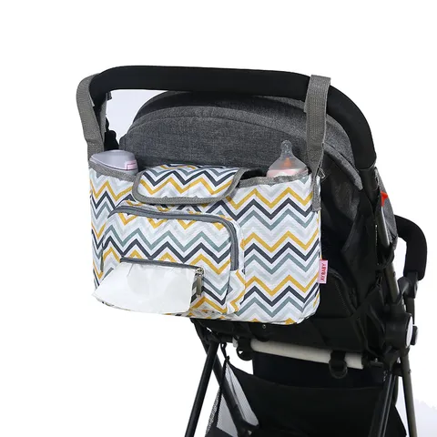 Large Capacity Diaper Bag Stroller Hanging Bag Multifunctional Oxford Cloth Mom Storage Bag Striped Travel Organizer