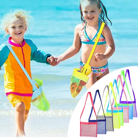 Bolsa de Playa de Malla para Niños Gran Capacidad Bolsa de Almacenamiento de Juguetes Transpirable Bolsa de Viaje con Correa Ajustable