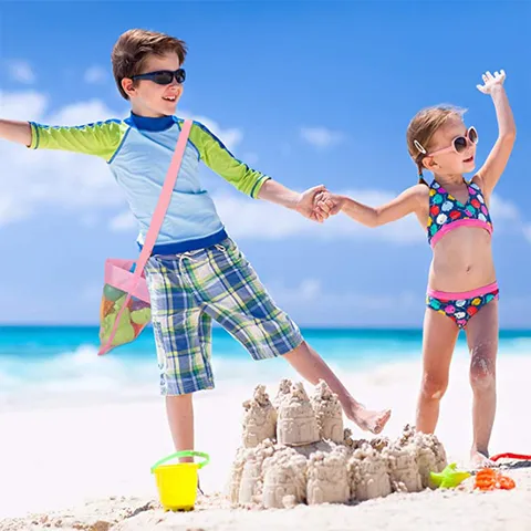 Bolsa de Playa de Malla para Niños Gran Capacidad Bolsa de Almacenamiento de Juguetes Transpirable Bolsa de Viaje con Correa Ajustable