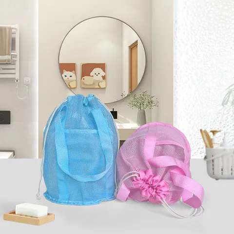 Draagbare Mesh Toiletzak Reizen Make-up Organizer Effen Kleur Opbergtas Met Trekkoord Handvat Voor Badkamer Sportschool