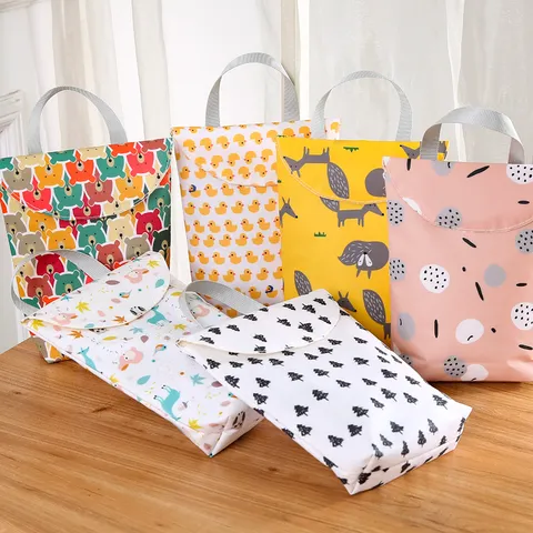 Waterproof Baby Diaper Bag Stroller Hanging Storage Bag Made Of Oxford Cloth With Cartoon Prints And Double Layer Design For Daily Use