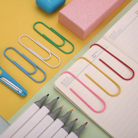Large Colorful Paper Clips Rust Resistant Smooth Office School Document Organization Metal Plastic Paperclips