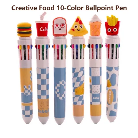 Creative Food Theme 10-Color Ballpoint Pen Kawaii Multi-Color Retractable Pen For Students School Office Stationery Gift