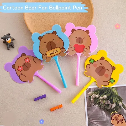 Creative Cartoon Capybara Fan Ballpoint Pen Cute Plastic Stationery Blue Ink Pen For Students School Office Writing Gift