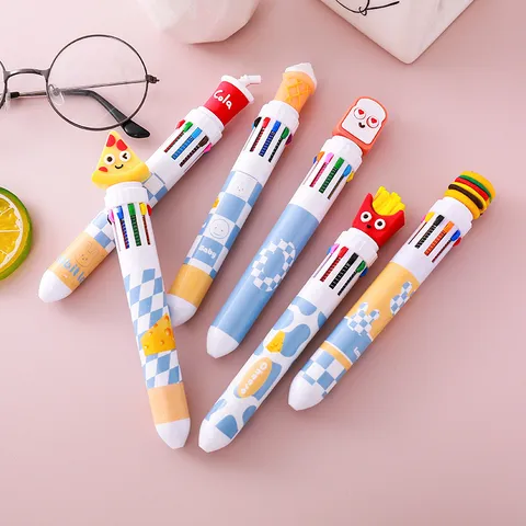 Creative Food Theme 10-Color Ballpoint Pen Kawaii Multi-Color Retractable Pen For Students School Office Stationery Gift