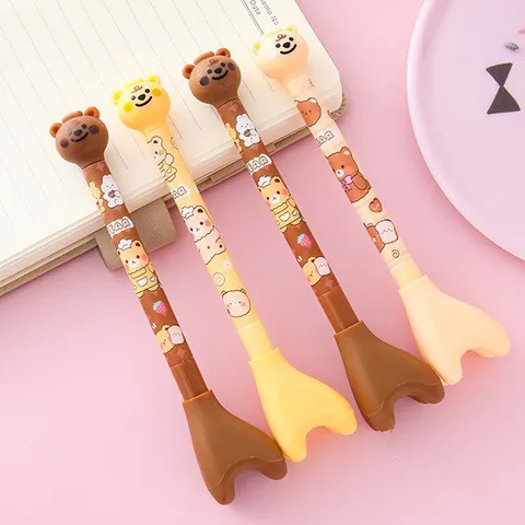 Creatieve Cartoon Beer Gelpen Met Standaard Voet 0.5mm Fijne Punt Inktpen Schattige Beer Vorm Briefpapier Pen Voor School Kantoor