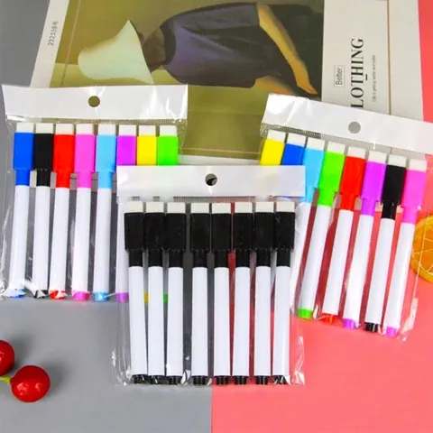 Erasable Whiteboard Markers With Brush Tip Eraser Cap Colorful Magnetic Dry Erase Pens For Office School Kids Drawing Stationery