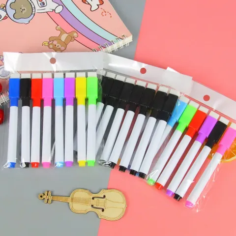 Erasable Whiteboard Markers With Brush Tip Eraser Cap Colorful Magnetic Dry Erase Pens For Office School Kids Drawing Stationery