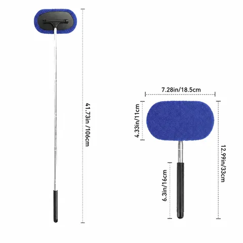 Multifunctional Car Windshield Cleaner Telescopic Window Defogging Brush Microfiber Aluminum ABS Car Cleaning Tool