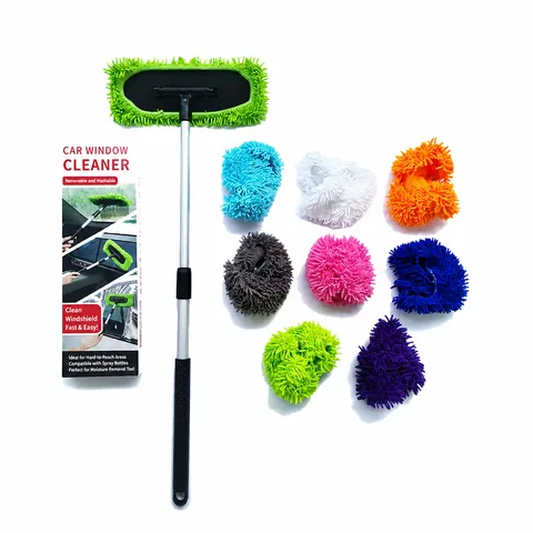 Telescopic Car Windshield Cleaner Tool Extendable Window Cleaning Brush With Microfiber Cloths Auto Interior