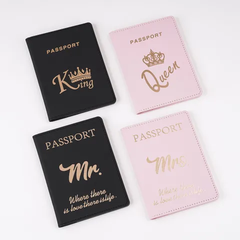 PU Leather Passport Cover Holder Travel Wallet With Gold Stamping Letters Crown Pattern For Men Women Passport Case